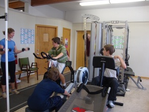 Terra McMullen with her Secondary 3-4-5 boys at the training room at L’Envol school 2011-2012 Photo: Metis Beach School